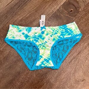 NWT Victoria’s Secret Sexy Blue Tie Dye Ruched Lace Back Hiphugger Panties XS